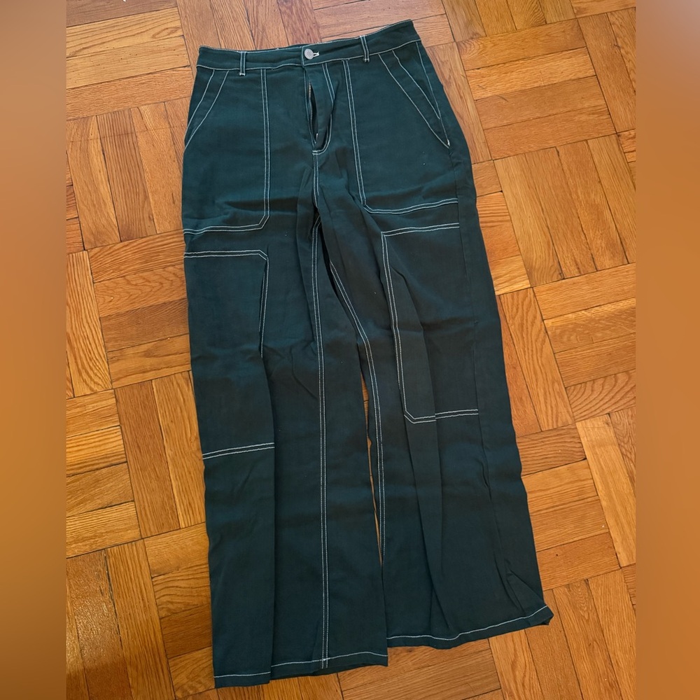 Women's Black Cargo Pants with White Stitching